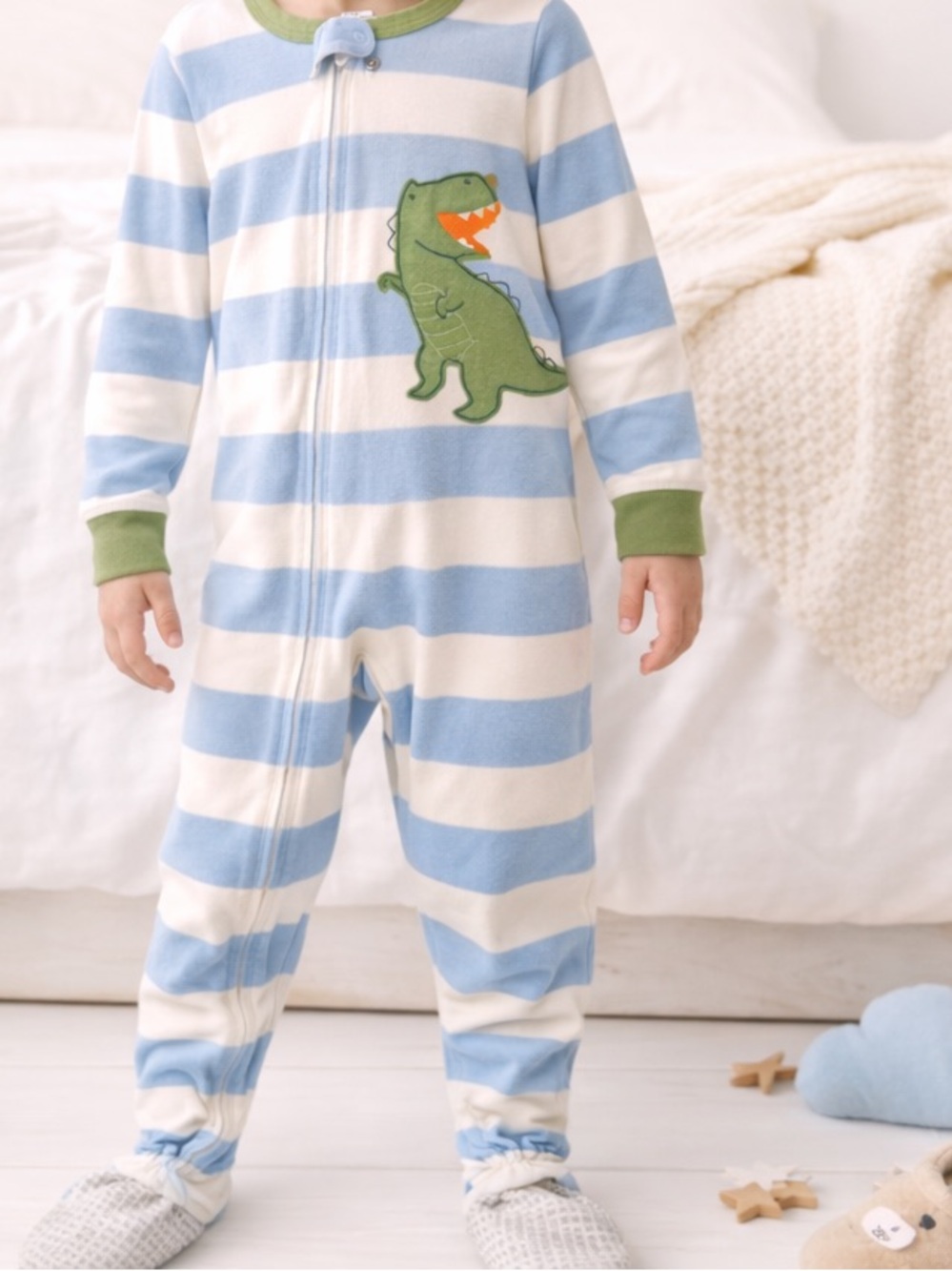 Carters Dinosaur Pajamas 5T Boys Footed Zip Blue Stripe Sleeper